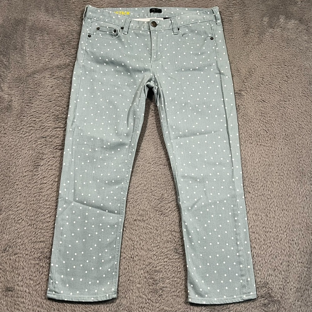 J.Crew Matchstick Jeans Polka Dot Straight Leg Blue Green Women Size 30‎